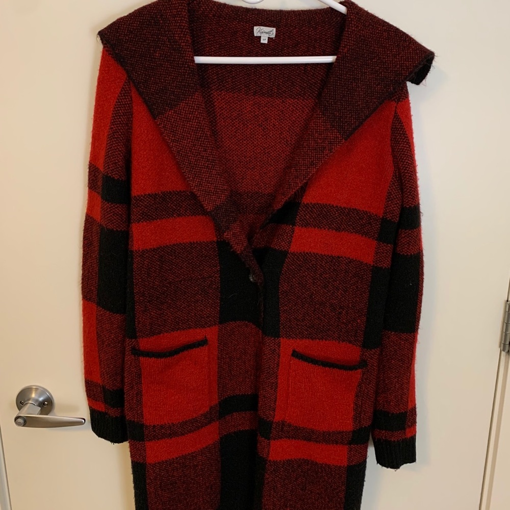 Long black and red cardigan